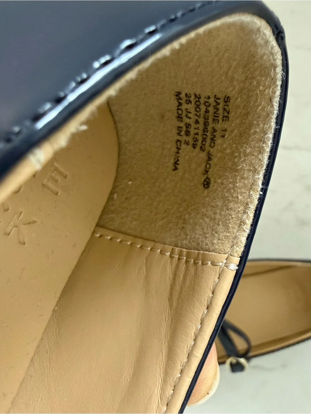 Janie and Jack Girls Navy and Tan Leather Ballet Flats size 11T